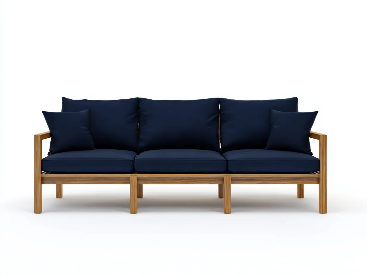 Sofá De Tres Plazas madera natural 218x84x78 cm - azul oscuro - para terraza