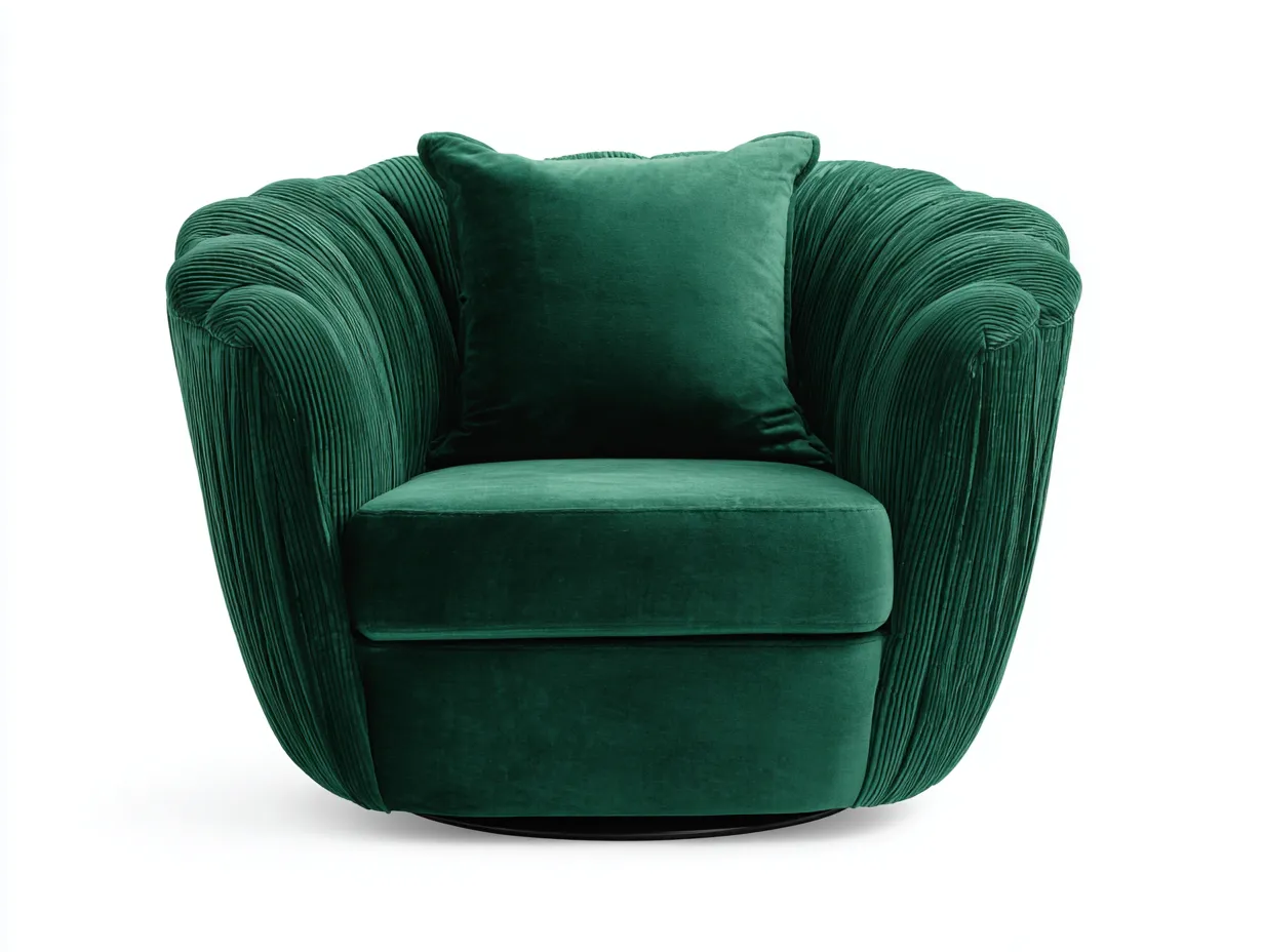 Sillón giratorio de terciopelo 112x101x79 cm - verde y negro - brazos acanalados para salón