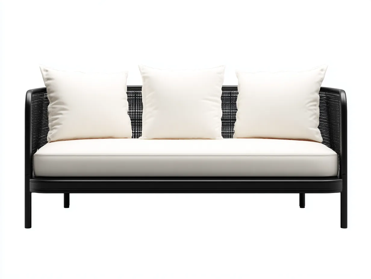 Sofá De Tres Plazas metal negro 210x82x77 cm - blanco roto - exterior contemporáneo