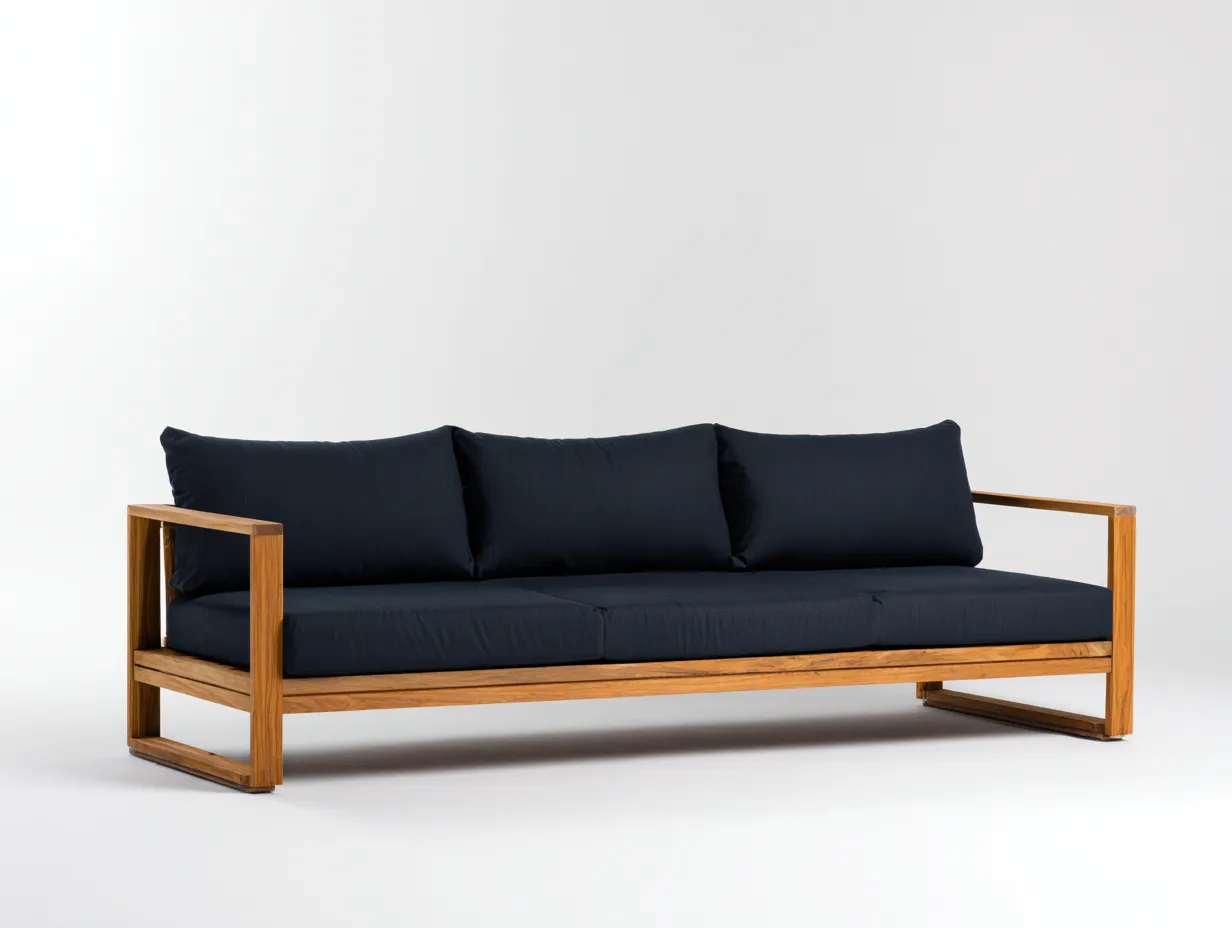 Sofá De Tres Plazas madera de teca 224x88x80 cm - azul marino - para jardín