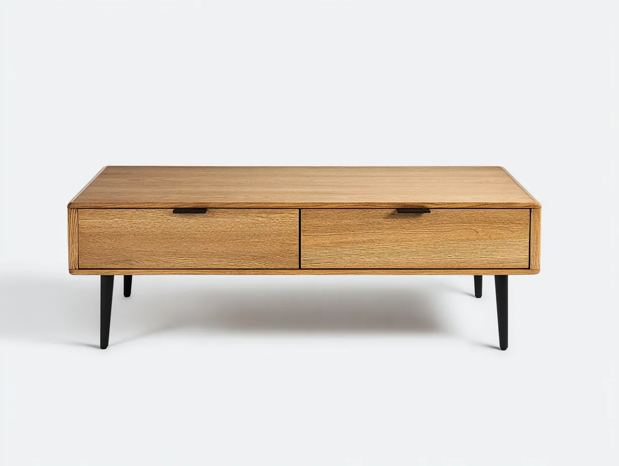 Mesa De Centro madera efecto roble 112x58x41 cm - marrón claro - diseño elevado para salón