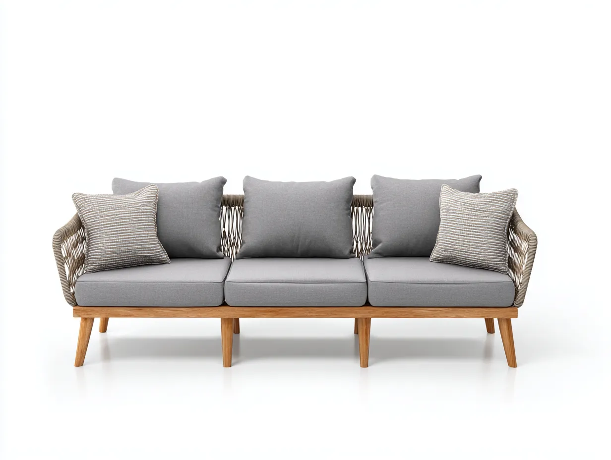 Sofá De Tres Plazas ratán sintético 210x84x79 cm - gris - estilo natural exterior
