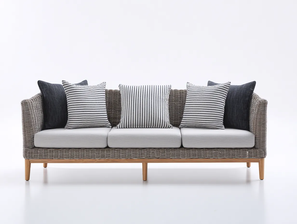 Sofá De Tres Plazas ratán gris 216x86x79 cm - gris claro - diseño exterior