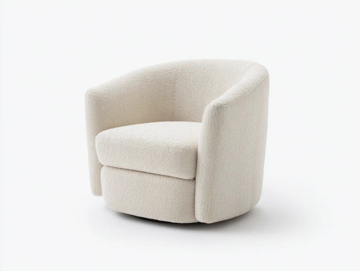 Sillón giratorio tapizado 93x89x74 cm - crema - silueta redondeada para salón