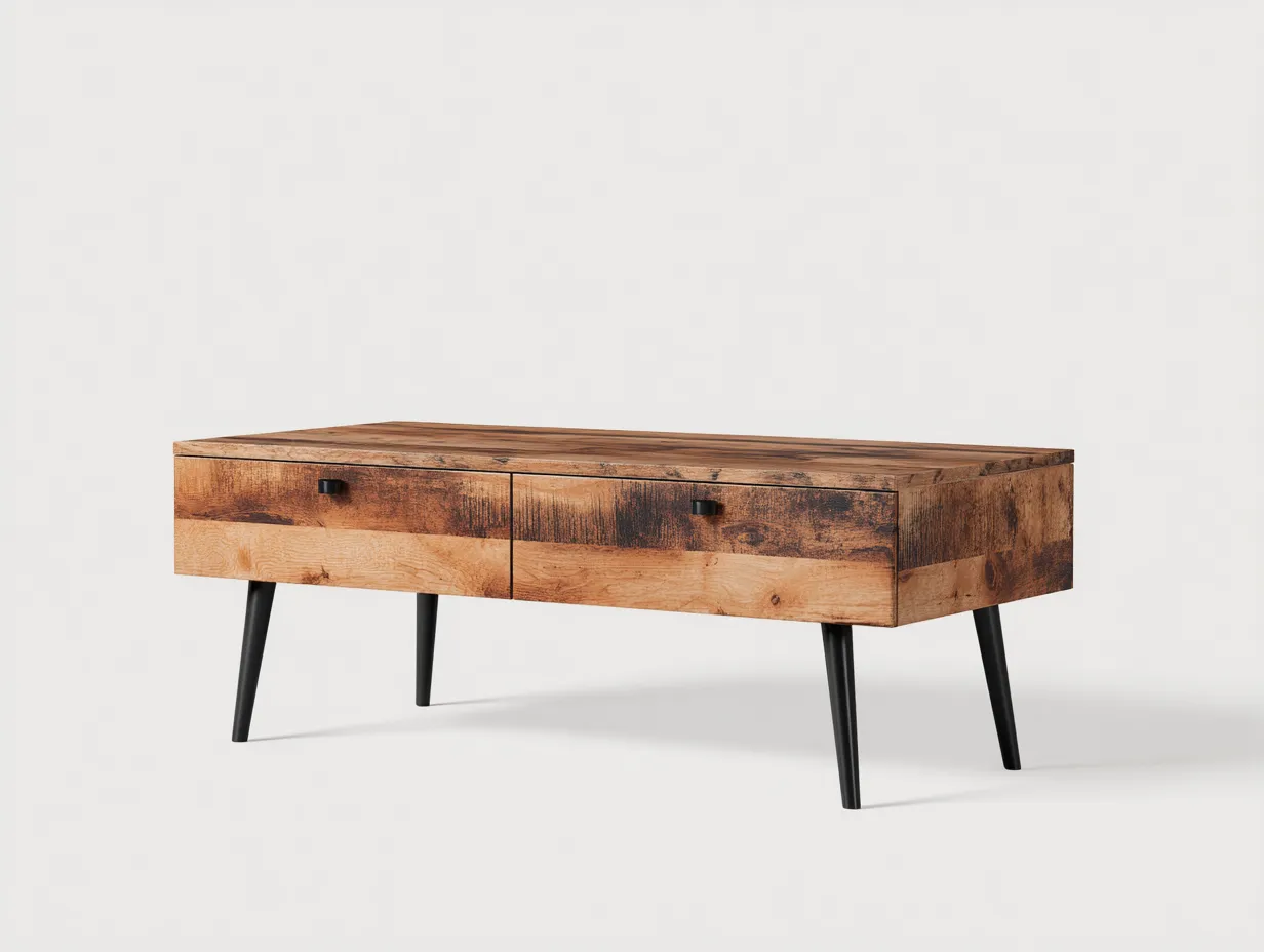 Mesa De Centro madera envejecida 118x56x44 cm - marrón nogal - estilo industrial para salón