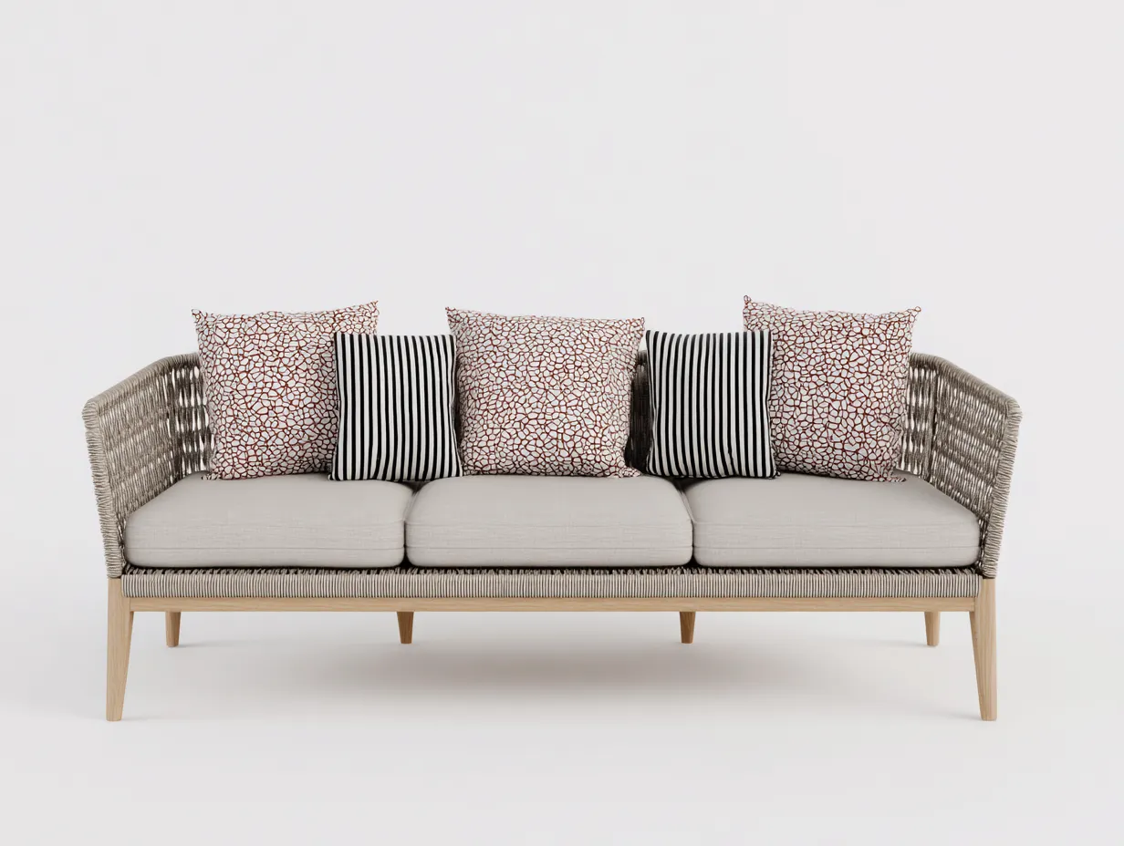 Sofá De Tres Plazas ratán sintético 214x84x78 cm - beige - estilo natural para exterior