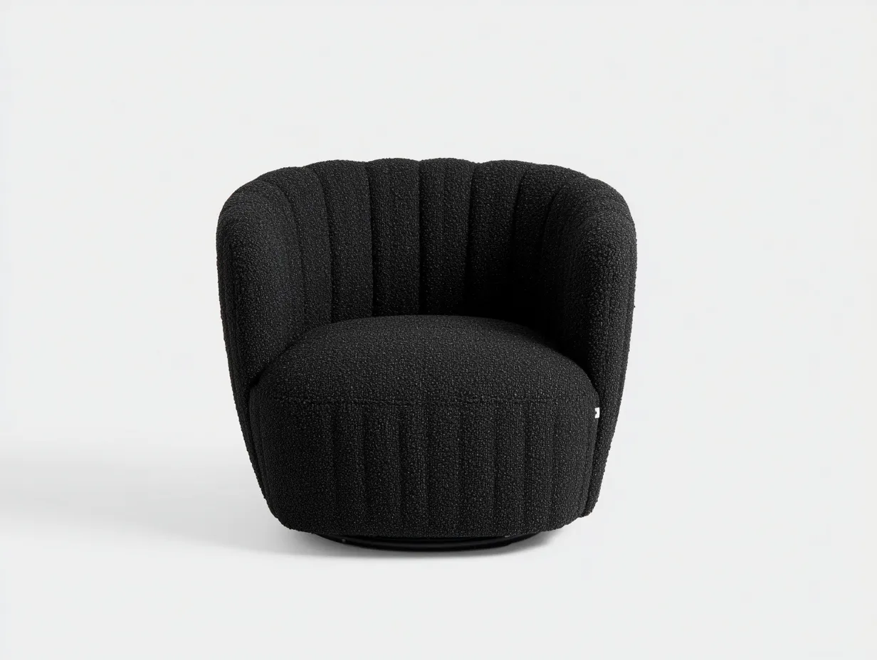 Sillón giratorio tapizado 100x92x78 cm - blanco marfil y dorado - diseño canalé