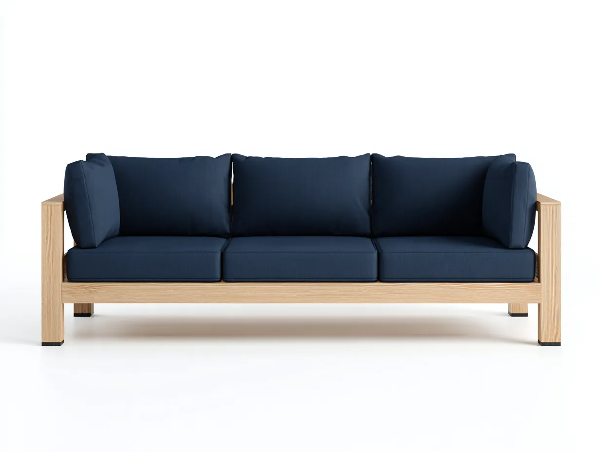 Sofá De Tres Plazas madera clara 222x86x79 cm - azul marino - estilo exterior