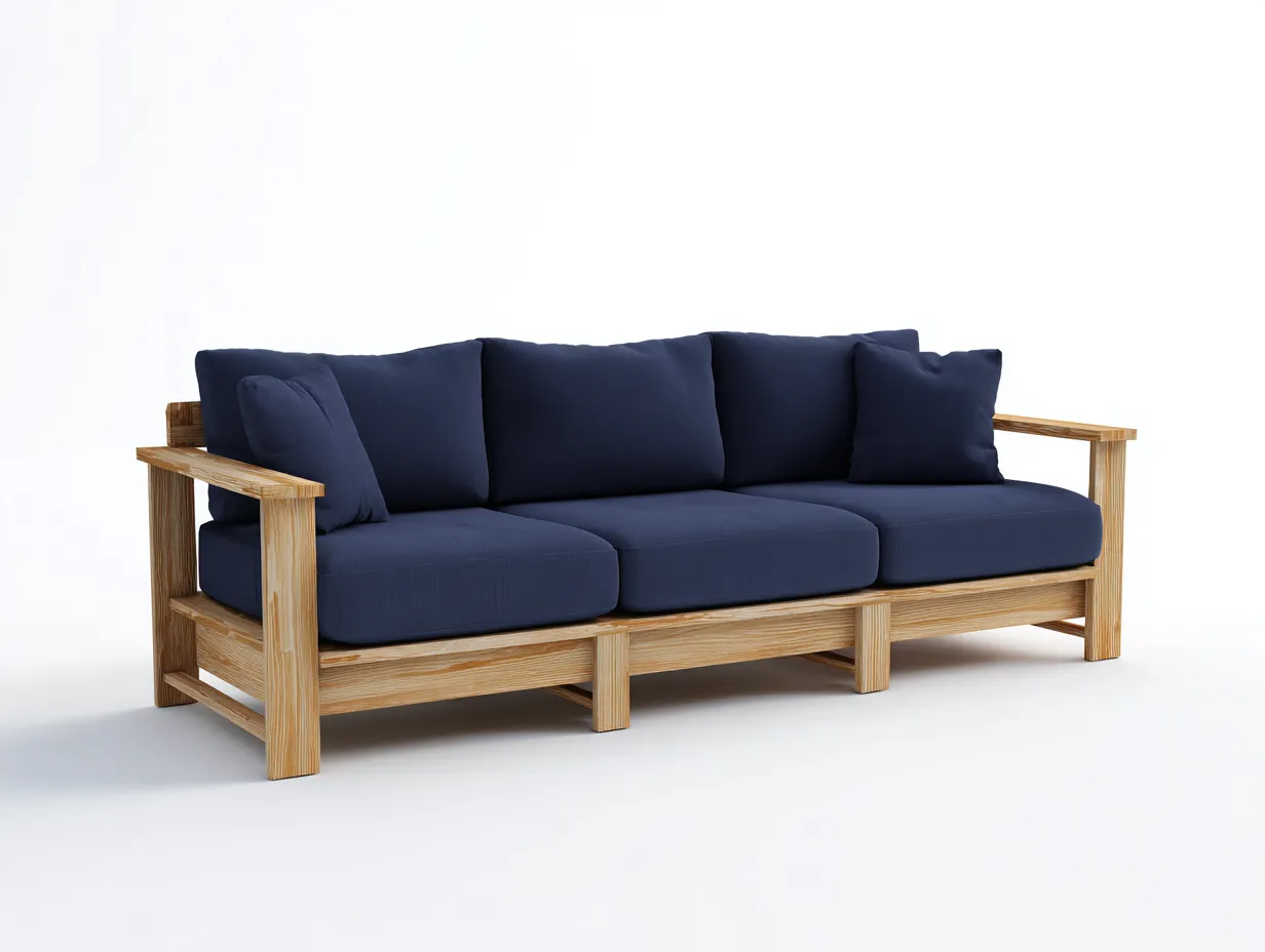 Sofá De Tres Plazas madera clara 222x88x82 cm - azul marino - para jardín