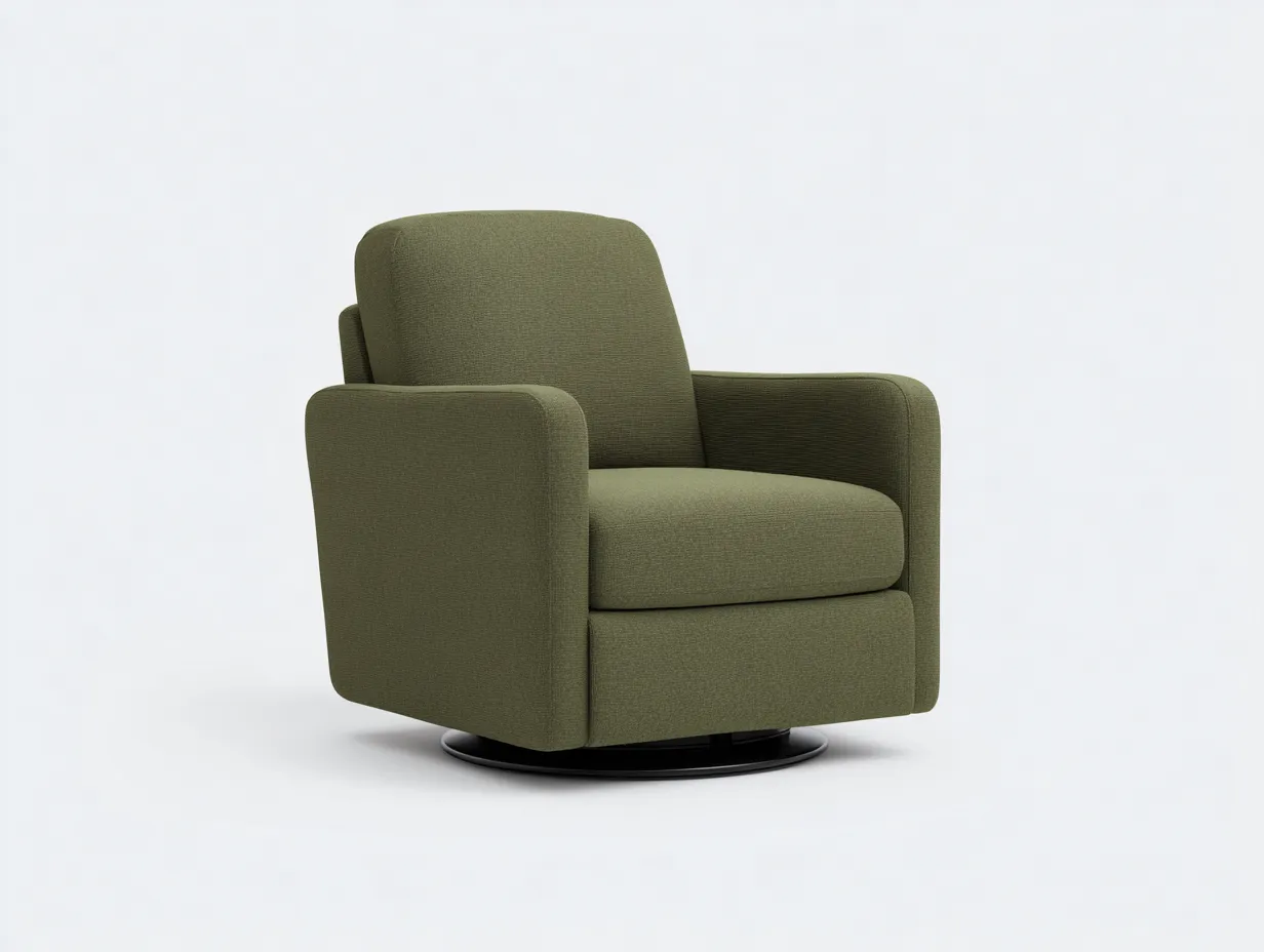 Sillón giratorio tapizado 103x96x84 cm - verde oliva y negro - brazos anchos para salón