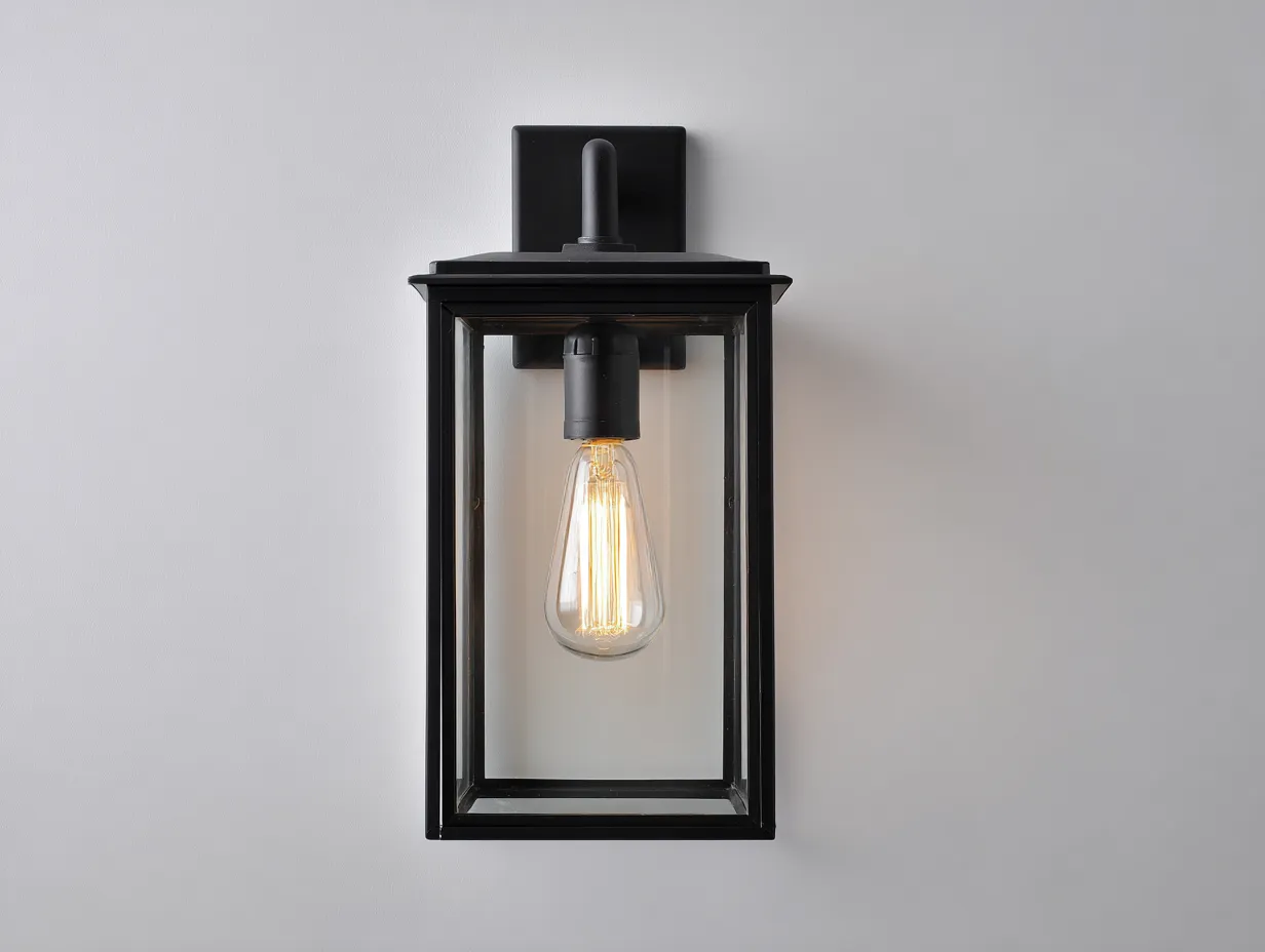Aplique De Pared farol cristal 22x18x46 cm - negro y transparente - exterior vintage