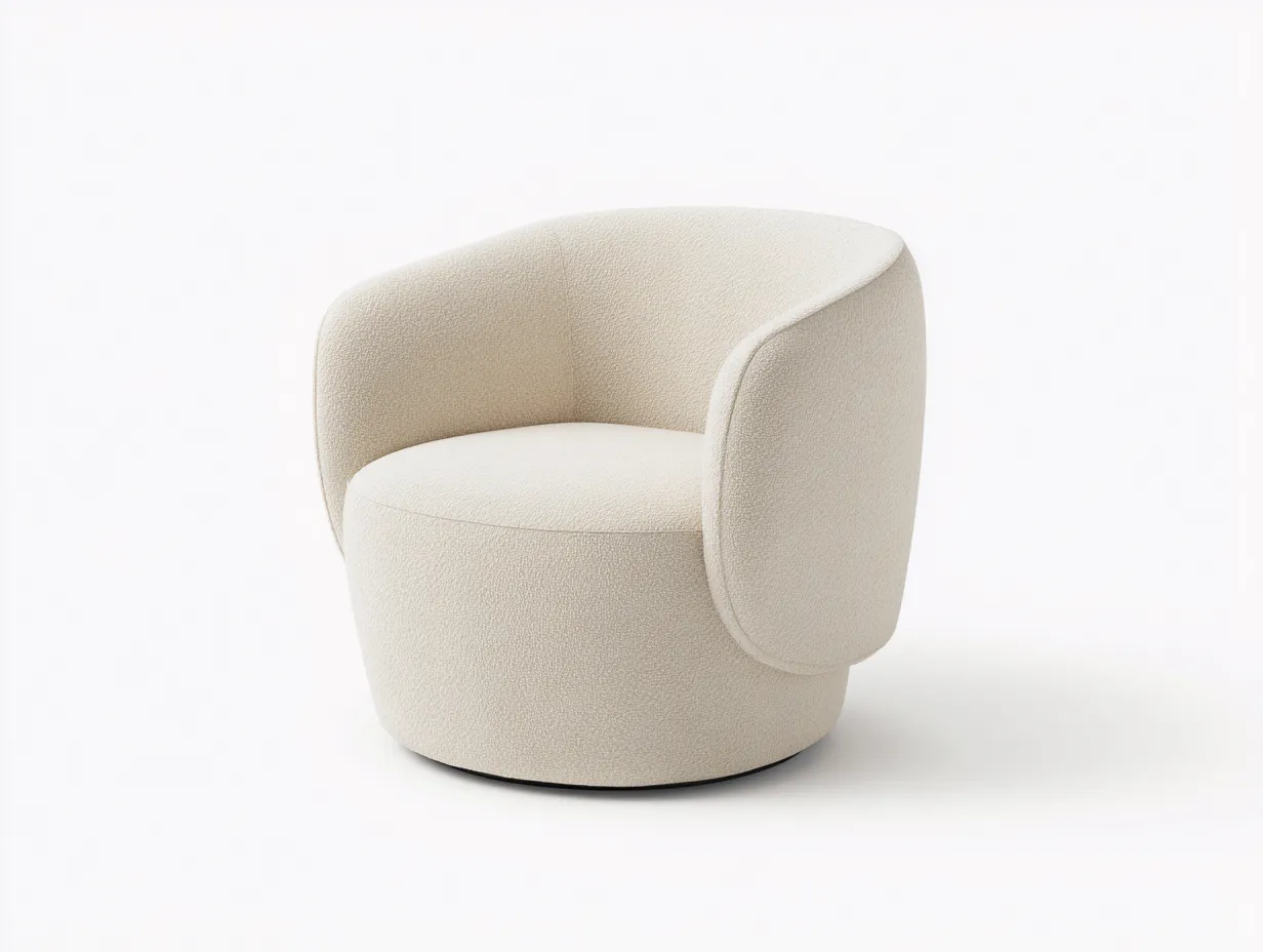 Sillón giratorio tapizado 98x91x76 cm - crema - diseño envolvente para salón