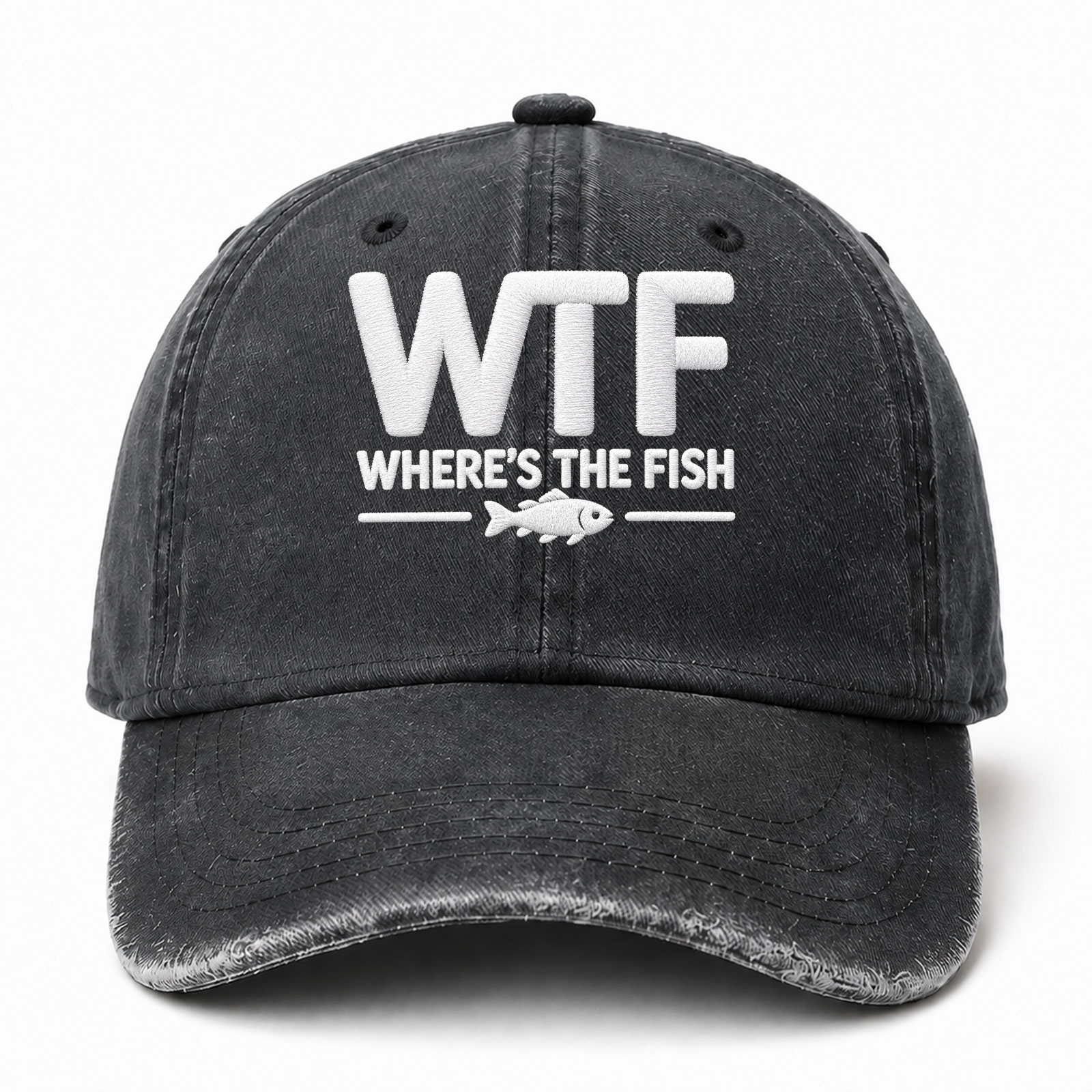 WTF Where's The Fish Sarcastic Saying Embroidered hat