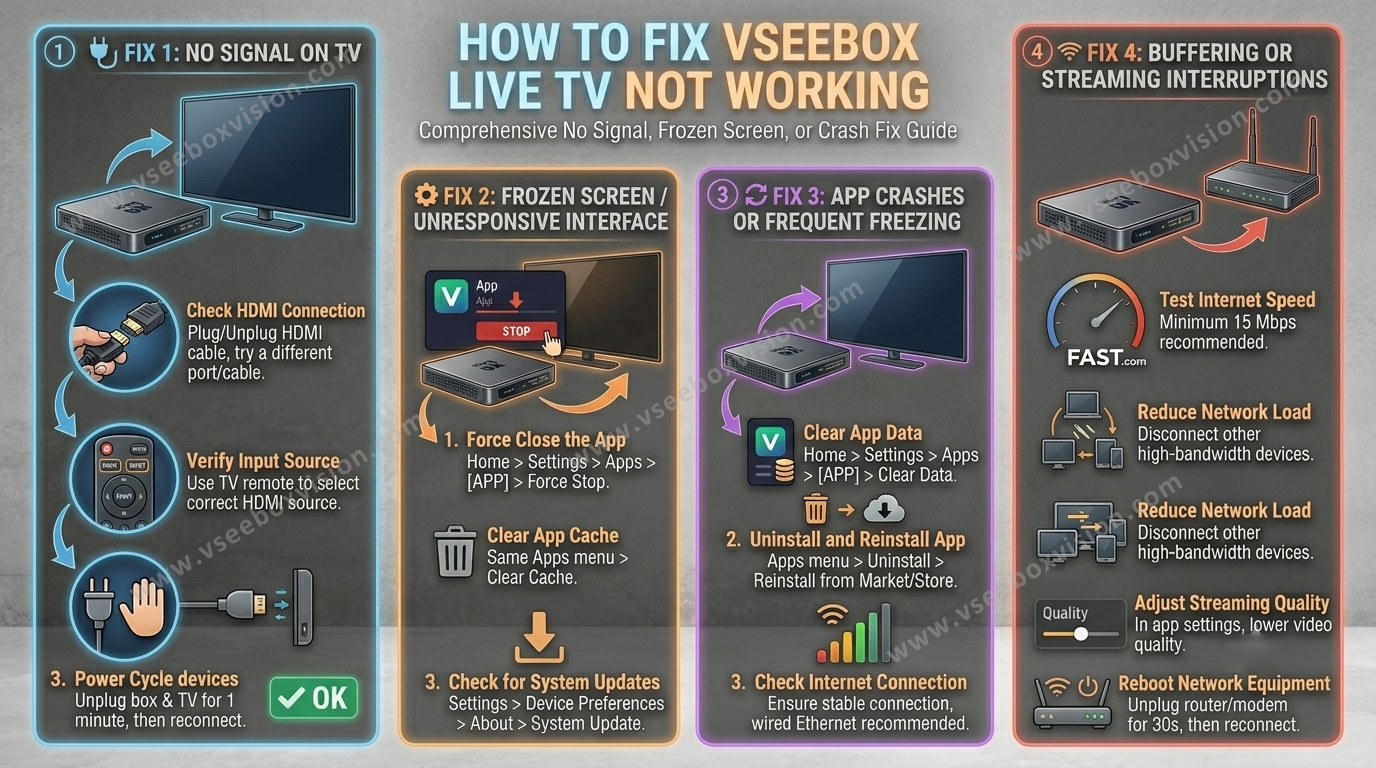 How to Fix vSeeBox Live TV Not Working – No Signal, Frozen or Crash