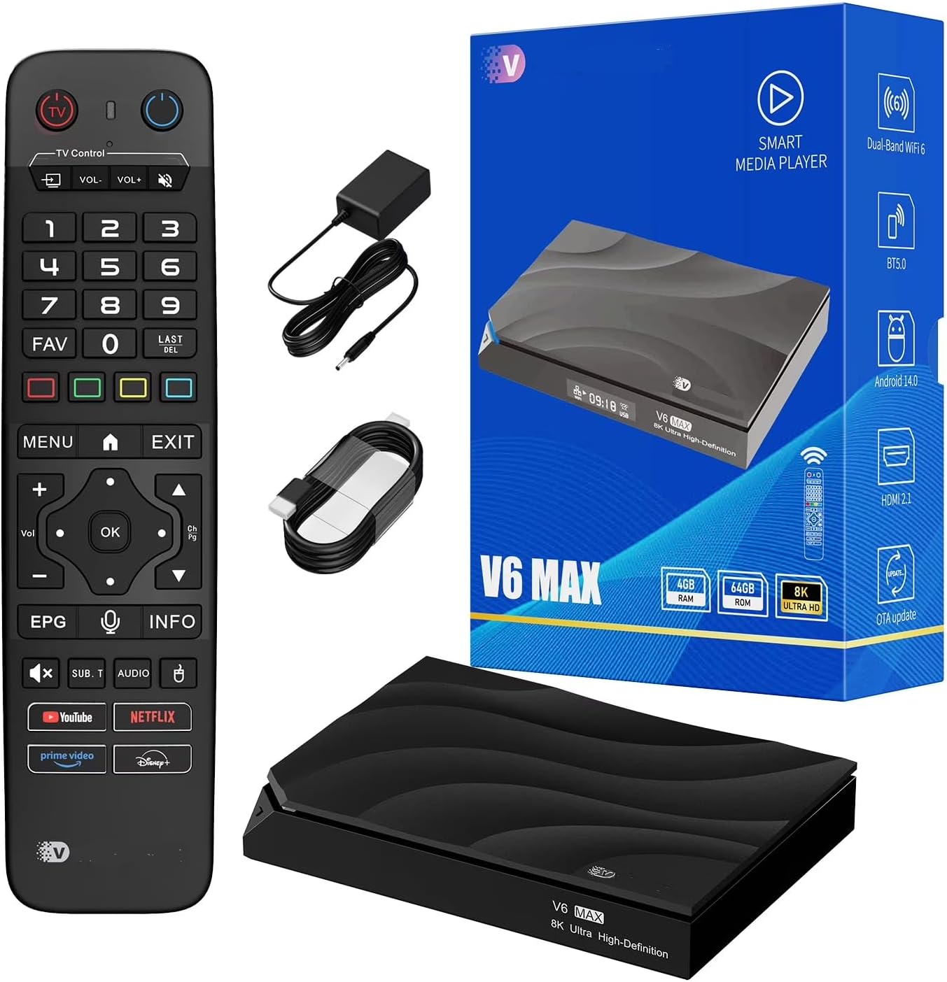 vSeeBox V6 Max with Extra Parts(Backlit Keyboard, USB Hub, 64G TF Cards..)
