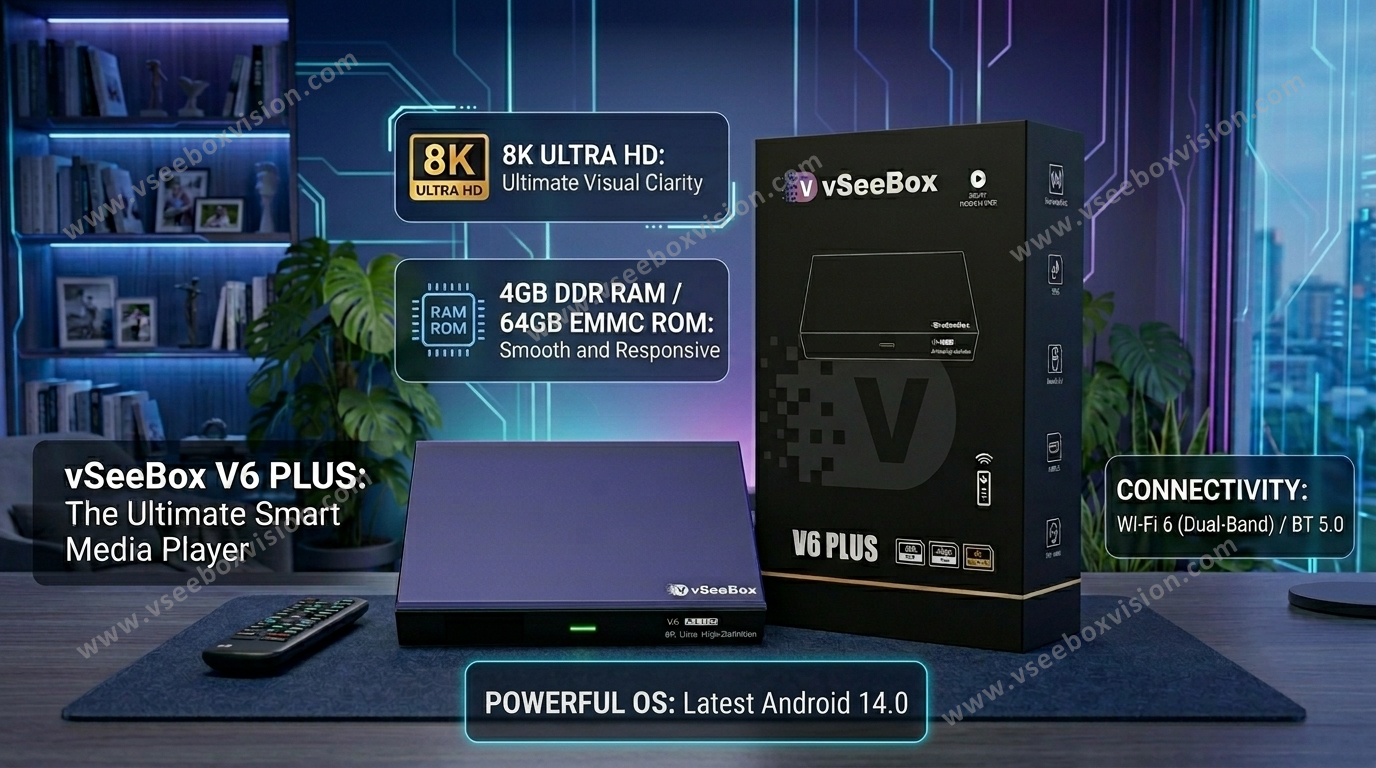 vSeeBox V6 Plus | Split-Screen Multitasking & Backlit Voice Remote | Android 14 8K TV Box