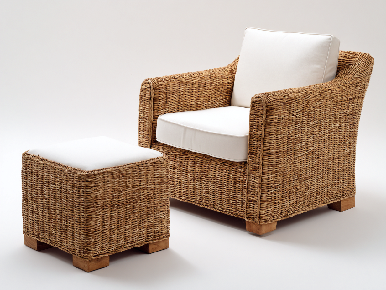 Polyrattan Gartensessel-Polyrattan-Holz-87x83x81 cm-Naturbraun-Weiß-Rustikal-Sadorlanest