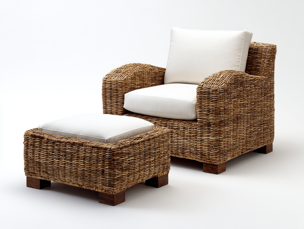 Polyrattan Gartensessel-Polyrattan-Holz-89x84x83 cm-Naturbraun-Elfenbein-Landhausstil-Sadorlanest