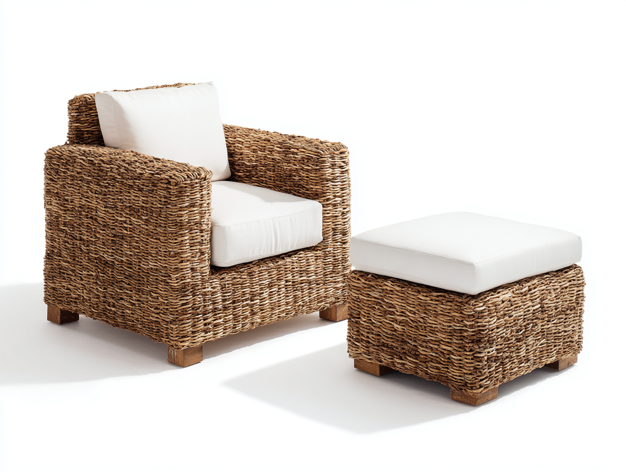 Polyrattan Gartensessel-Polyrattan-Holz-88x84x82 cm-Naturbraun-Weiß-Rustikal-Sadorlanest