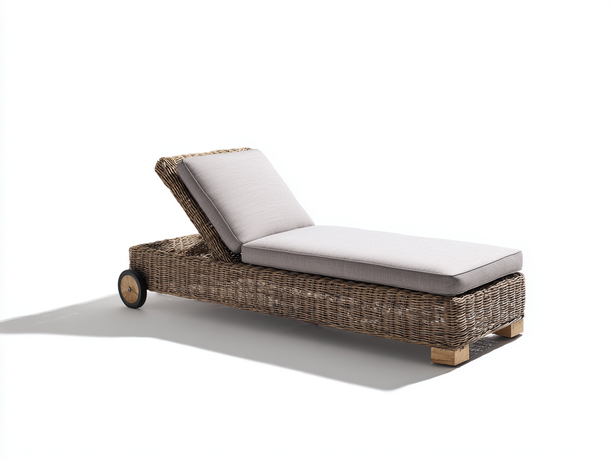 Sonnenliege - Rattan-Textil-Holz - 201x73x68 cm - Braun-Grau - Moderner Poolstil-Sadorlanest