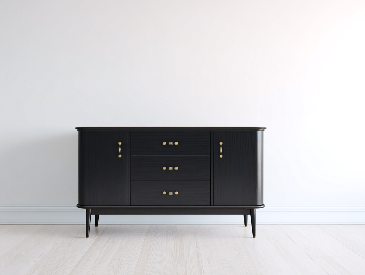 Dielenschränke - Holz-Metall - 158x44x86 cm - Schwarz-Gold - Mid-Century-Modern Stil-Sadorlanest