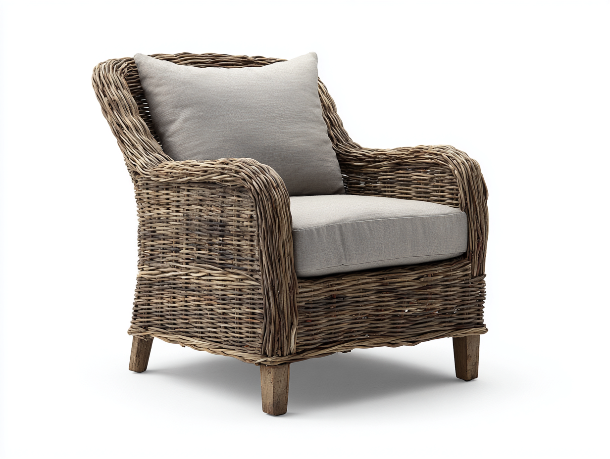 Polyrattan Gartensessel-Rattan-Holz-88x82x92 cm-Graubraun-Taupe-Rustikal-Sadorlanest