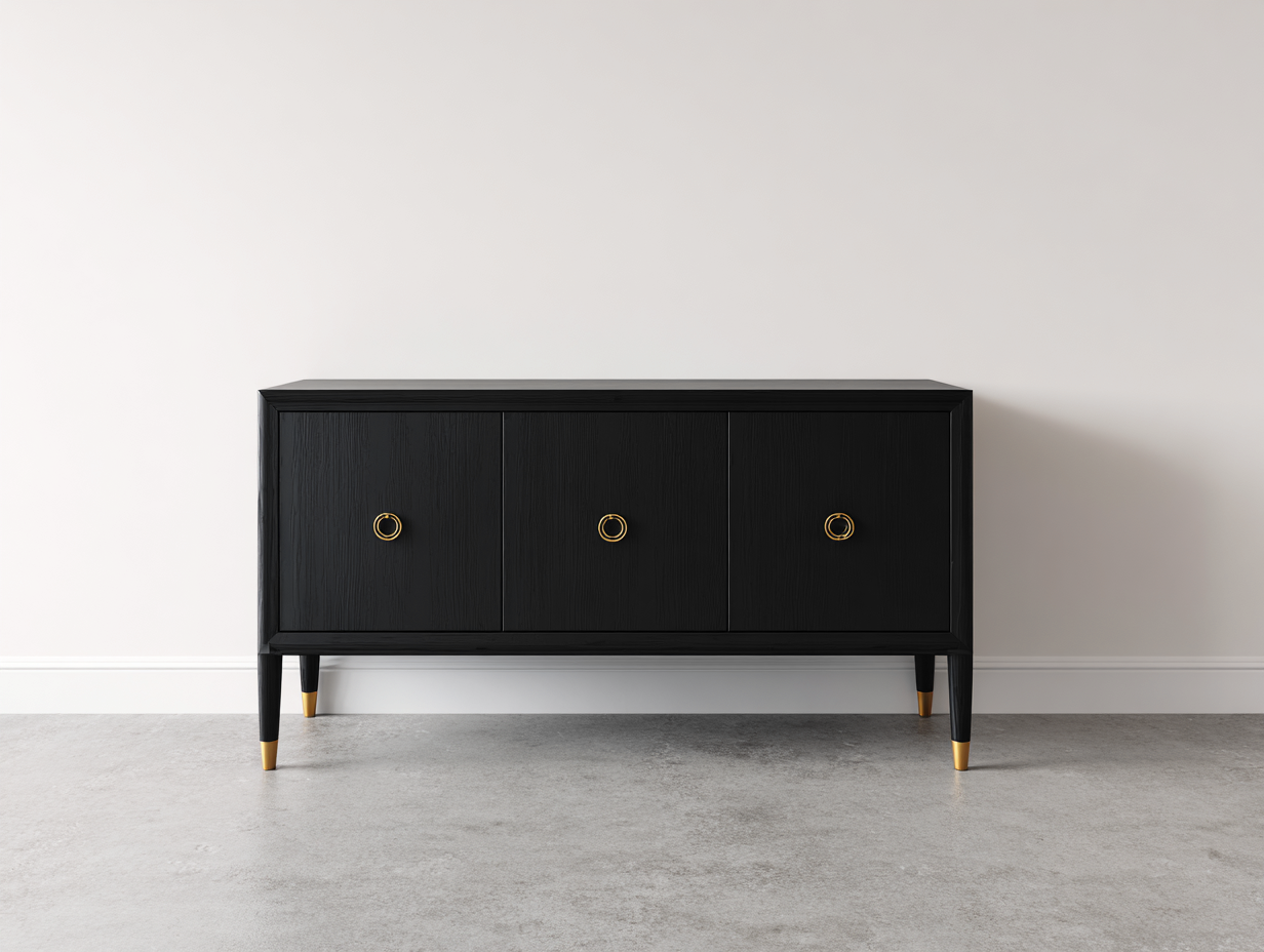 Dielenschränke - Holz-Metall - 165x42x80 cm - Schwarz-Gold - Eleganter Minimalismus-Sadorlanest