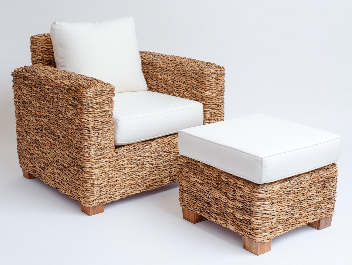 Polyrattan Gartensessel-Polyrattan-Holz-85x81x80 cm-Naturbraun-Weiß-Rustikal-Sadorlanest