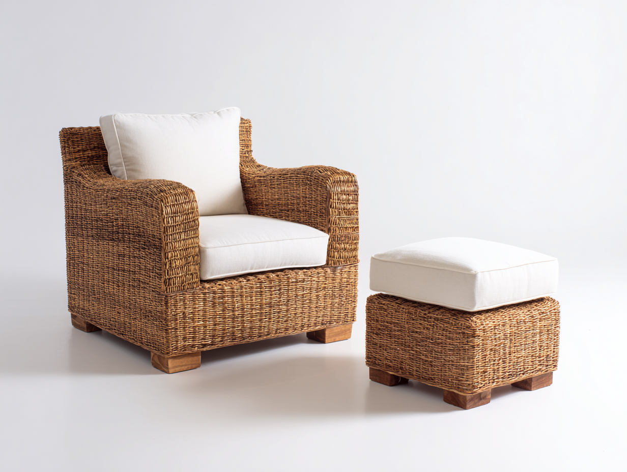 Polyrattan Gartensessel-Polyrattan-Holz-84x80x79 cm-Naturbraun-Weiß-Rustikal-Sadorlanest