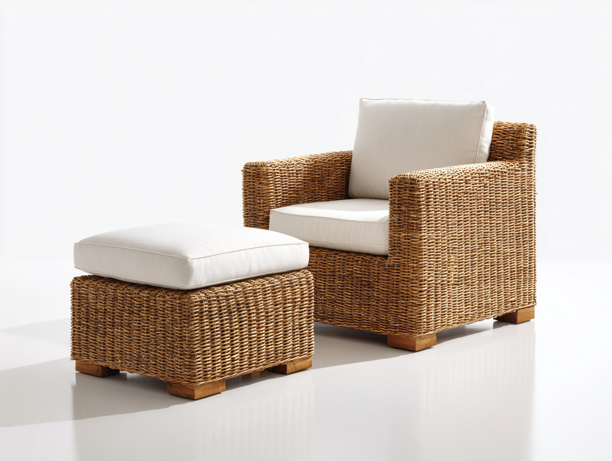 Polyrattan Gartensessel-Polyrattan-Holz-86x82x81 cm-Naturbraun-Weiß-Rustikal-Sadorlanest