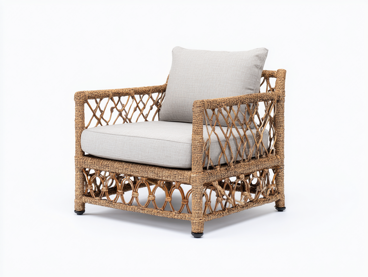 Polyrattan Gartensessel-Rattan-Metall-88x82x81 cm-Sandbraun-Hellgrau-Boho-Sadorlanest