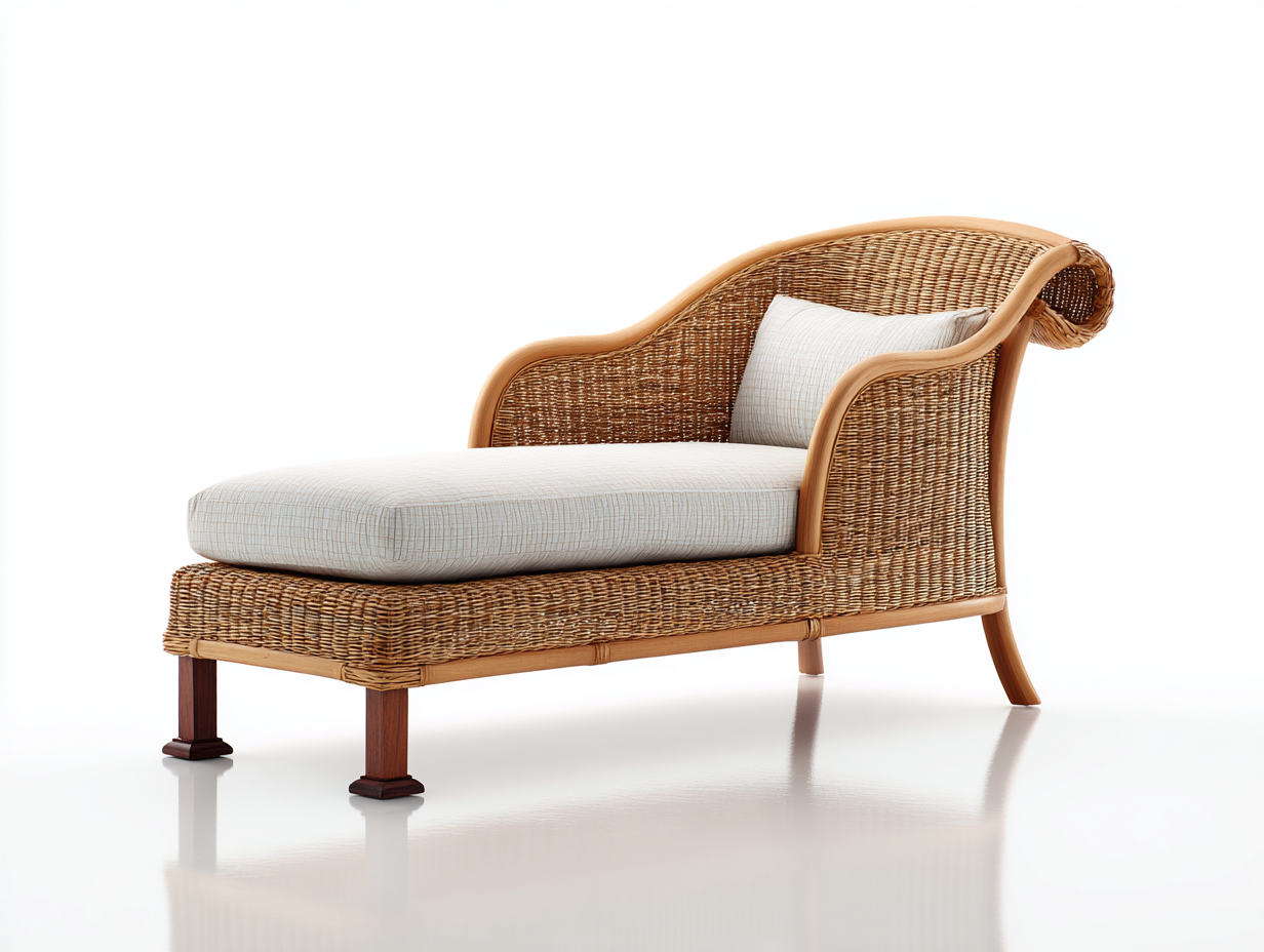 Sonnenliege - Rattan-Holz-Textil - 184x76x73 cm - Natur-Cremeweiß - Eleganter Landhausstil-Sadorlanest