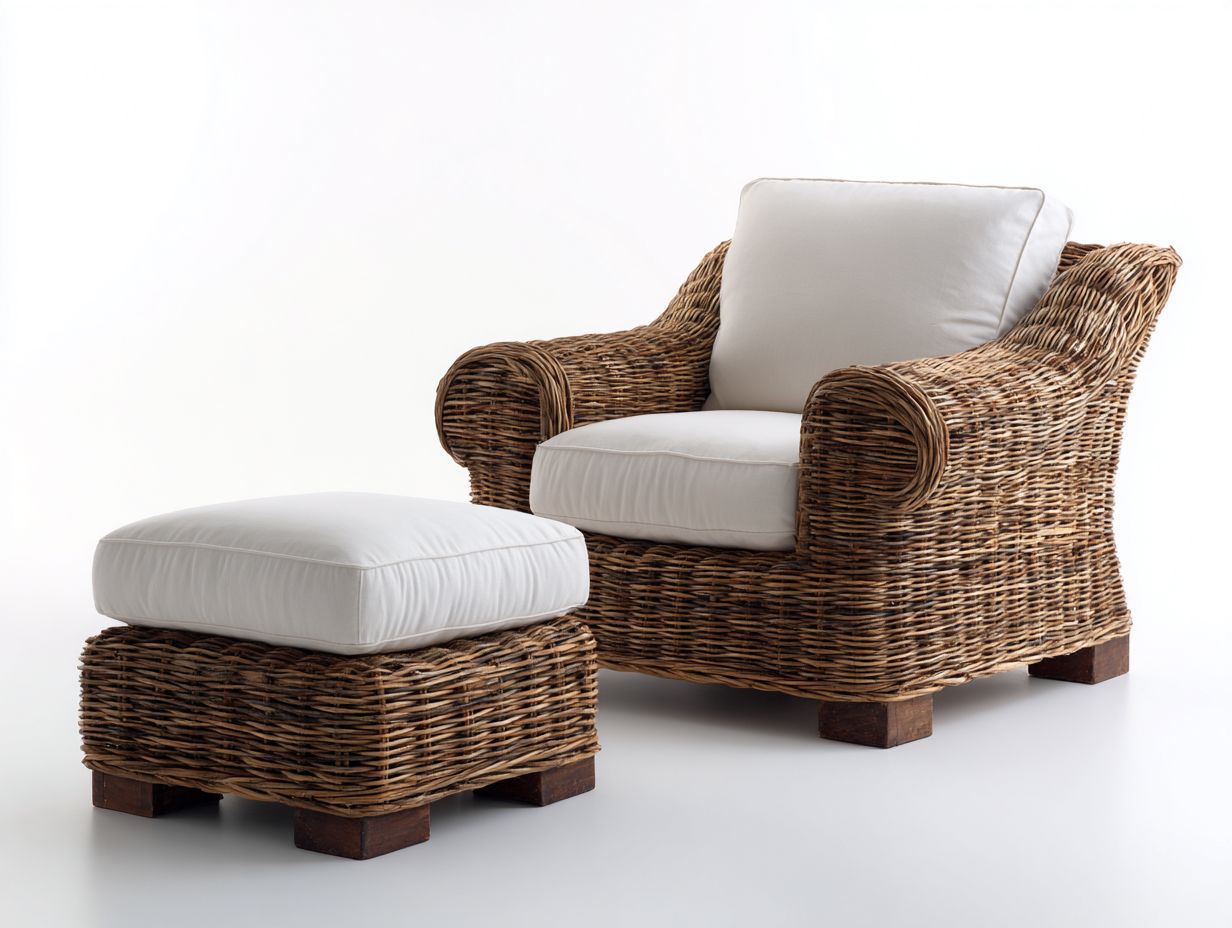 Polyrattan Gartensessel-Polyrattan-Holz-91x87x83 cm-Naturbraun-Weiß-Landhausstil-Sadorlanest