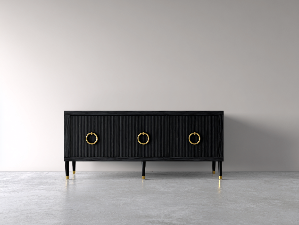Dielenschränke - Holz-Metall - 168x40x80 cm - Schwarz-Gold - Eleganter Linearstil-Sadorlanest