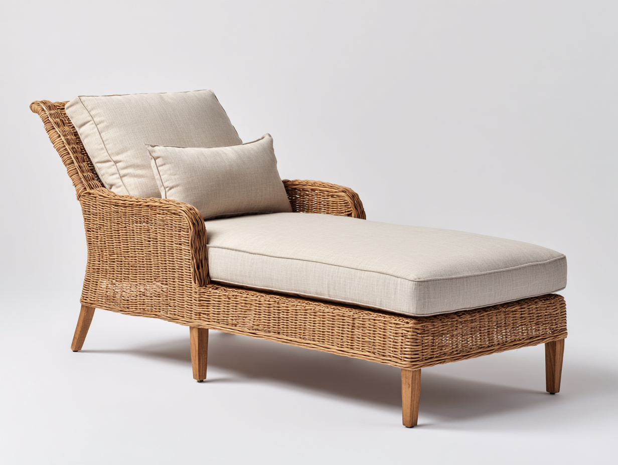 Sonnenliege - Rattan-Textil-Holz - 193x81x83 cm - Natur-Beige - Klassischer Terrassenstil-Sadorlanest