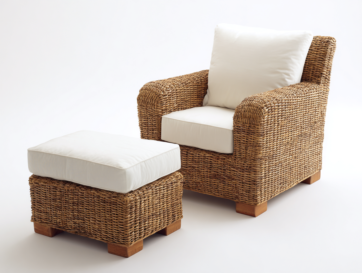 Polyrattan Gartensessel-Polyrattan-Holz-86x82x80 cm-Naturbraun-Weiß-Rustikal-Sadorlanest