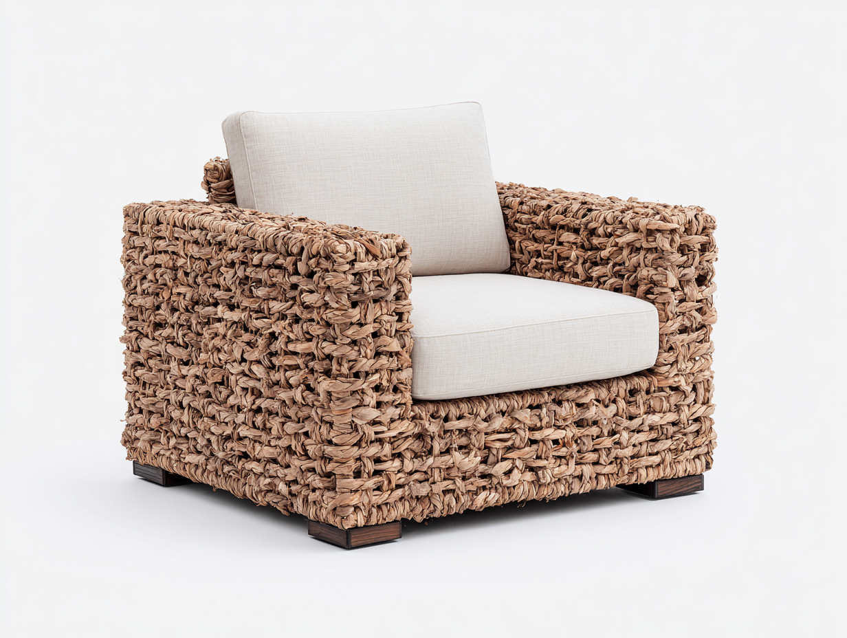 Polyrattan Gartensessel-Wasserhyazinthe-Holz-98x90x78 cm-Naturbraun-Beige-Rustikal-Sadorlanest