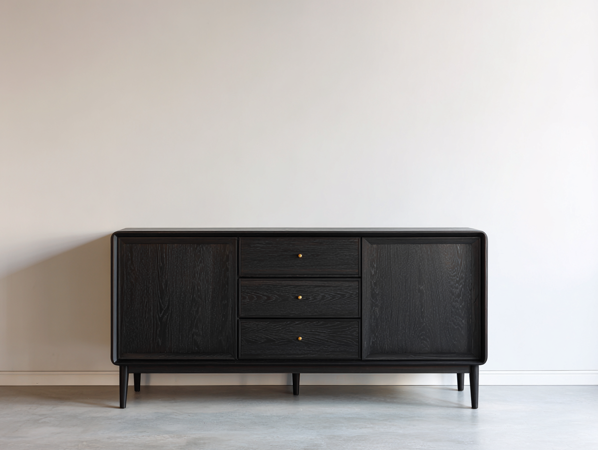 Dielenschränke - Holz-Metall - 184x45x83 cm - Schwarz - Moderner Retrostil-Sadorlanest
