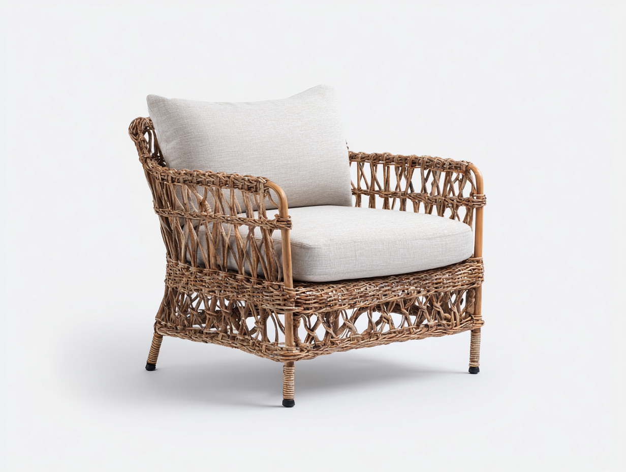 Polyrattan Gartensessel-Rattan-Metall-86x80x83 cm-Naturbraun-Creme-Natürlich-Sadorlanest