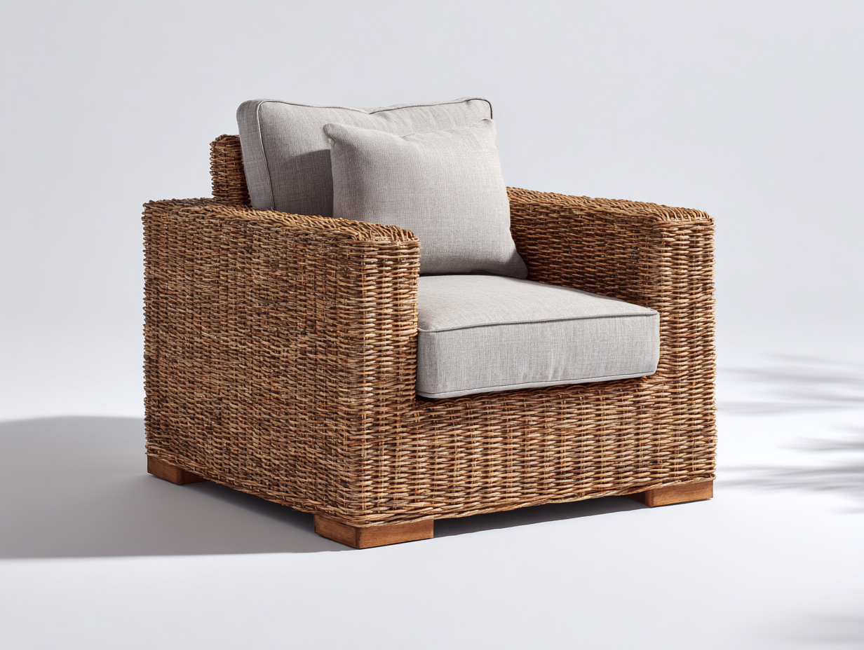 Polyrattan Gartensessel-Rattan-Holz-96x88x82 cm-Braun-Hellgrau-Rustikal-Sadorlanest