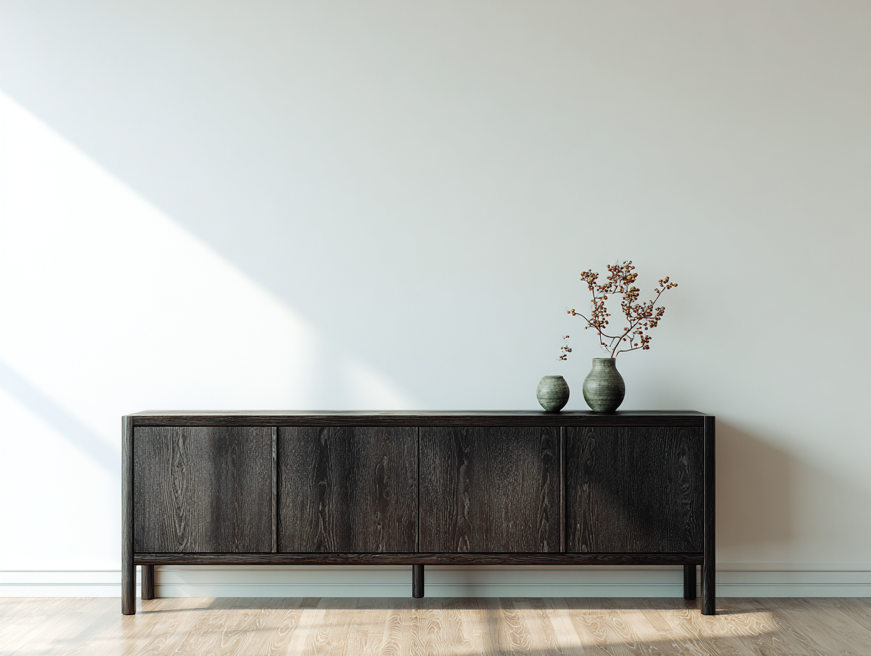 Dielenschränke - Holz - 210x46x81 cm - Dunkelbraun - Zeitloser Wohnstil-Sadorlanest