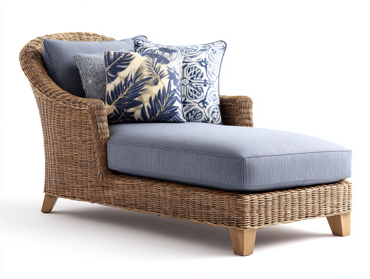 Sonnenliege - Rattan-Textil - 188x82x76 cm - Natur-Blaugrau - Küstenstil-Sadorlanest