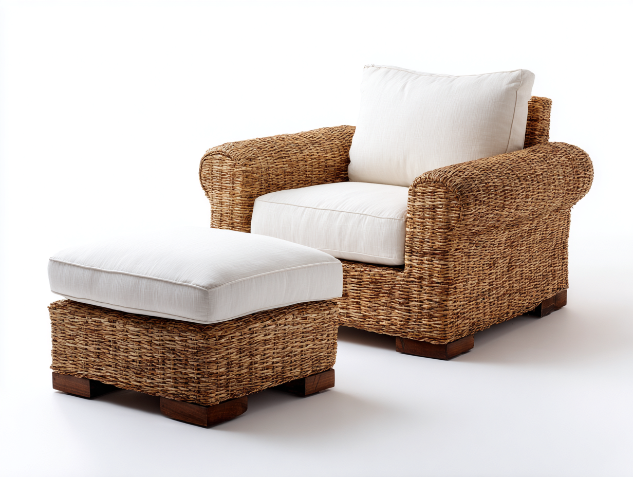 Polyrattan Gartensessel-Polyrattan-Holz-90x86x82 cm-Naturbraun-Weiß-Landhausstil-Sadorlanest