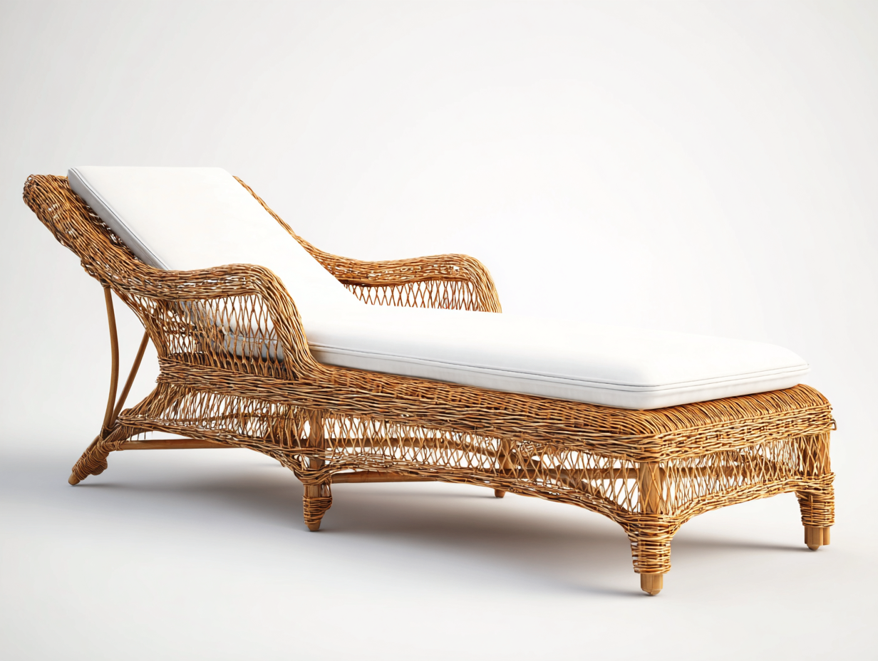 Sonnenliege - Rattan-Textil - 205x77x74 cm - Natur-Weiß - Mediterraner Resortstil-Sadorlanest