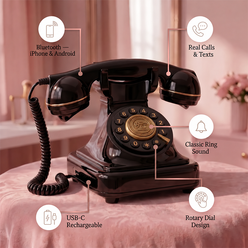 ☎️ Retro Bluetooth Phone – Vintage Style, Modern Calls ✨