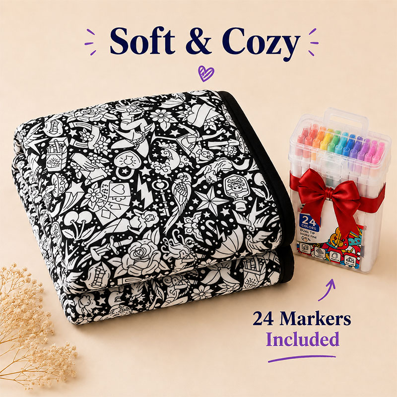 60% OFF✨Color Your Own Cozy Blanket Set – 24 Markers Included 🎨