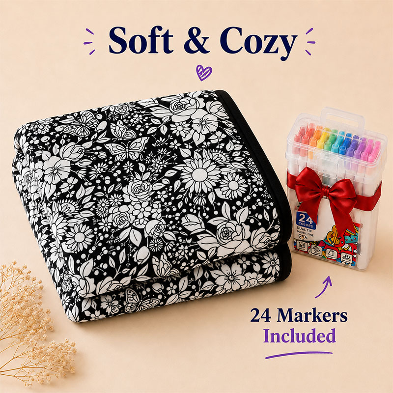 60% OFF✨Color Your Own Cozy Blanket Set – 24 Markers Included 🎨
