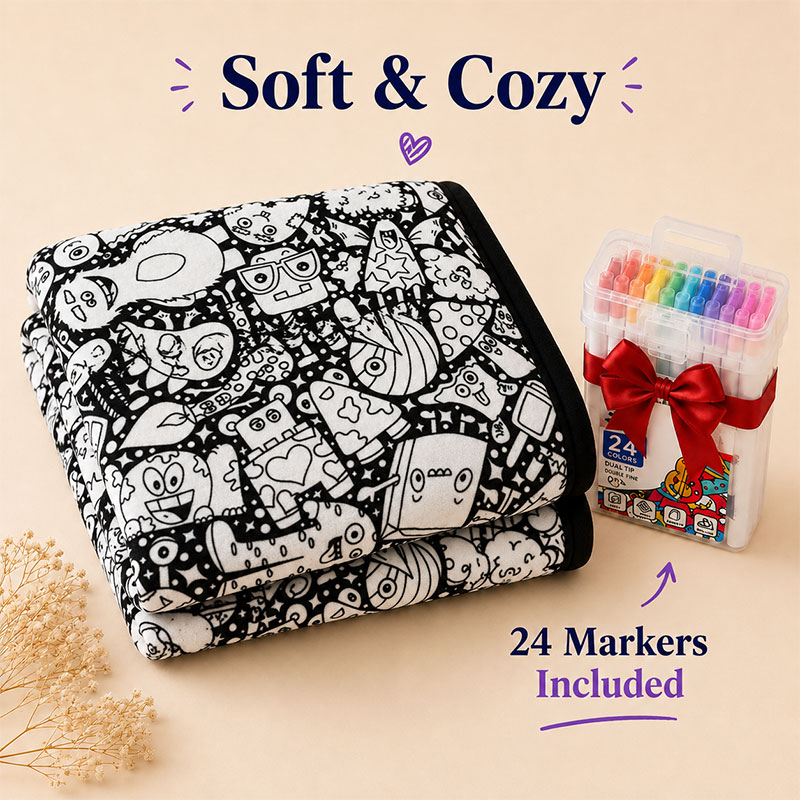 60% OFF✨Color Your Own Cozy Blanket Set – 24 Markers Included 🎨