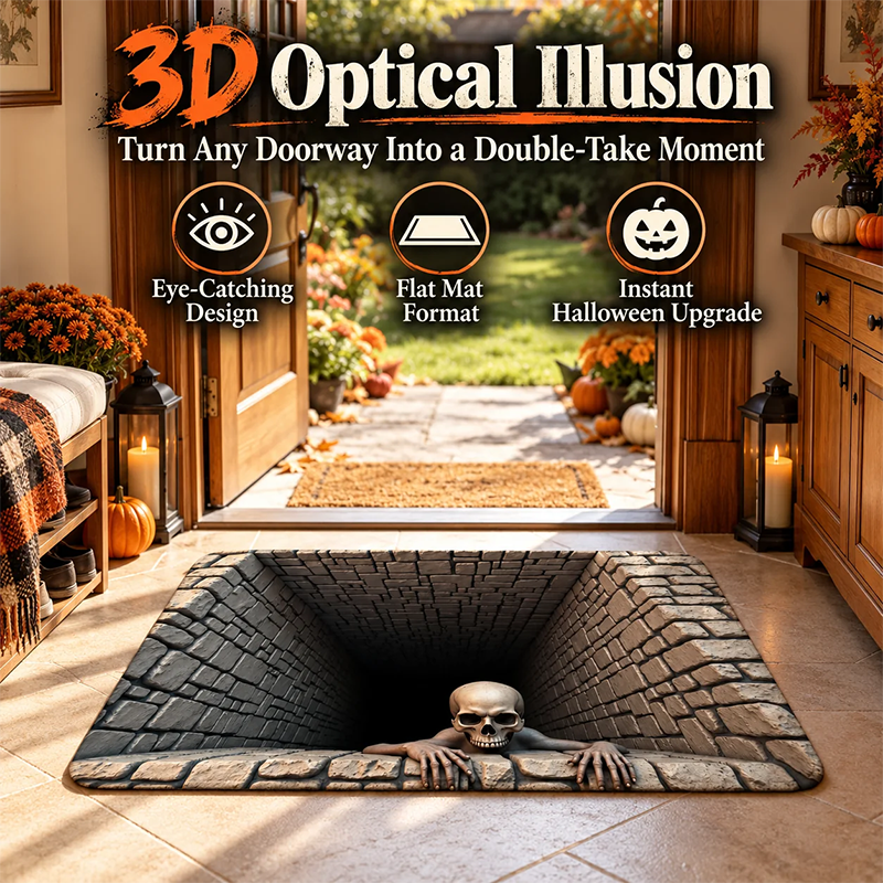 👀 3D Halloween Optical Illusion Door Mat -Spooky Non-Slip Entryway Rug 🎃