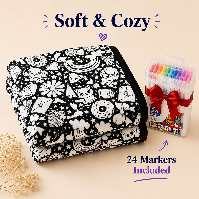 60% OFF✨Color Your Own Cozy Blanket Set – 24 Markers Included 🎨